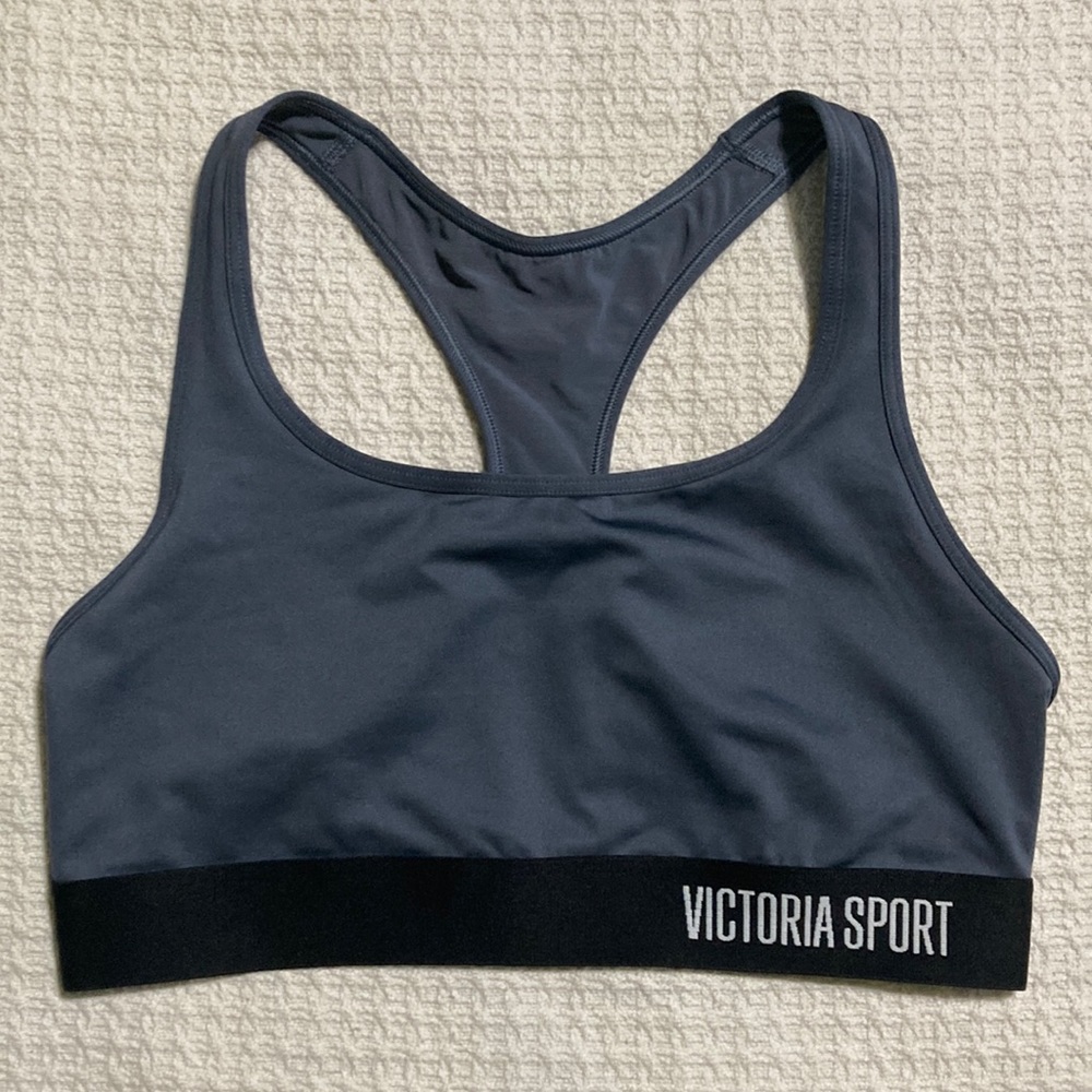 NWOT Victoria Secret The Player Gray Blue Racerback Sports Bra Size Medium